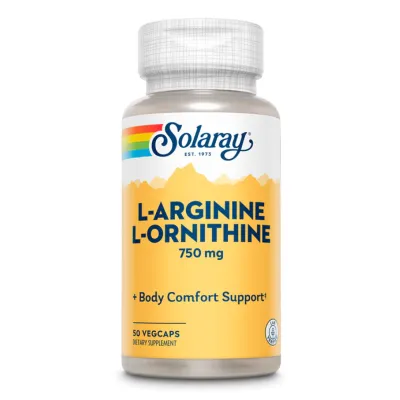 L-аргінін 750мг Solaray (L-Arginine L-Ornithine) — 50 веганських капсул, для сили та тренувань