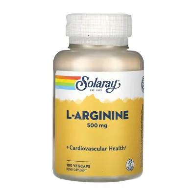 L-аргінін 500мг Solaray (L-Arginine Free Form) — 100 веганських капсул, для сили та тренувань