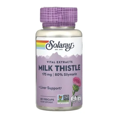Розторопша 175мг Solaray (Milk Thistle Seed Extract) — 60 веганських капсул, для печінки
