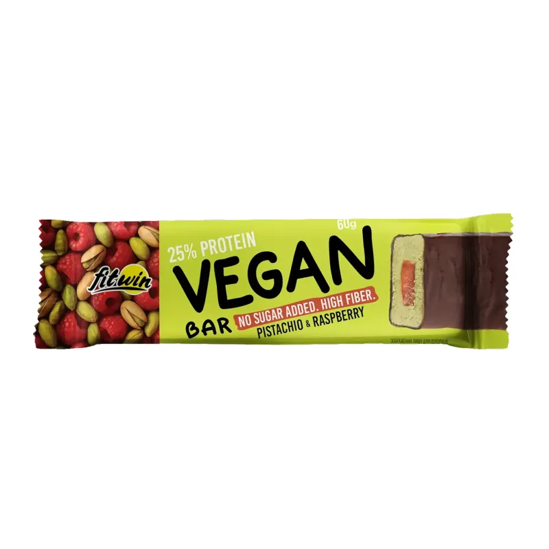 Веганський білковий перекус Фісташка та малина FitWin (Vegan Bar) — 12 шт х 60 г