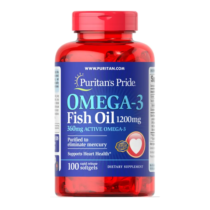 Омега-3, Omega-3 Fish Oil 1200 mg (360 mg Active Omega-3) - 100 Softgels