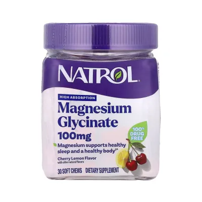 Магній 100мг Natrol (Glycinate) — 30 soft chews, для м’язів і нервової системи