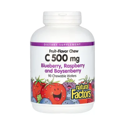Вітамін C 500мг Natural Factors — 90 таблеток, ягідний мікс, для імунітету