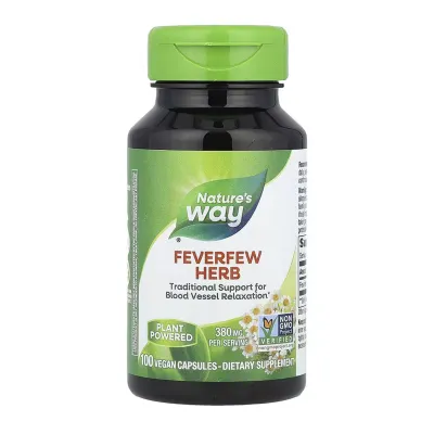 Рослинна добавка від мігрені та головного болю Піжма дівоча Nature's Way (Feverfew Herb) — 100 вегетаріанських капсул