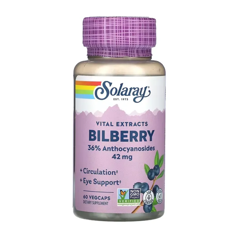 Чорниця 42мг Solaray (Bilberry Berry Extract) — 60 веганських капсул, для зору