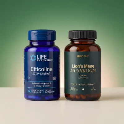 Максимум фокусу без вигорання: Lion's Mane Mushroom 1000 mg 60 vegcaps + Citicoline (CDP-Choline) 60 vcaps
