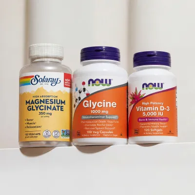 БАЗОВА ПІДТРИМКА ОРГАНІЗМУ, Magnesium Glycinate 350mg 120 vcaps + Glycine 1000 mg 100 vcaps + VIT D-3 5000 IU 120 sgels