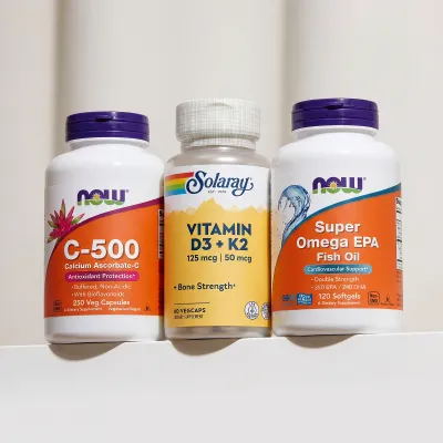 Енергія і імунітет на кожен день, Super Omega EPA 1200mg 360/240 120 sgels + Vitamin D-3 & K-2 60 vcaps + C-500 Ascorbate 250 vcaps