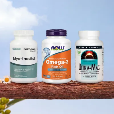Гормональний баланс для жінок: Myo-Inositol 120 caps + Omega-3 1000mg 100 sgels + Ultra-Mag 90 vcaps