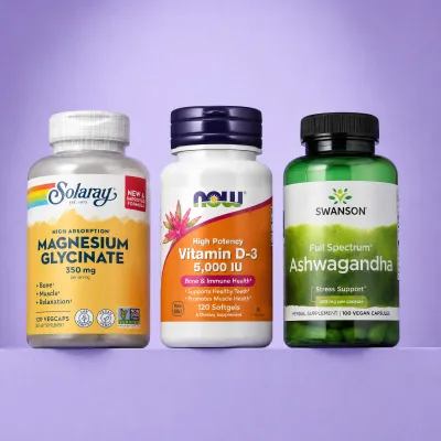 Енергія та спокій Magnesium Glycinate 350mg - 120 vcaps + VIT D-3 5000 IU - 120 sgels + Ashwagandha 450mg - 100caps