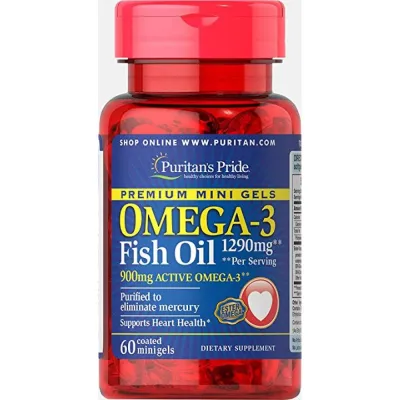 Омега-3, Omega-3 Fish Oil 1290 mg Mini Gels (900 mg Active Omega-3) - 60 softgels