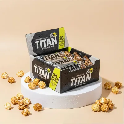 Протеїнові батончики FitWin TITAN BAR Caramel Popcorn, 9×85 г, 30 г білка в батончику
