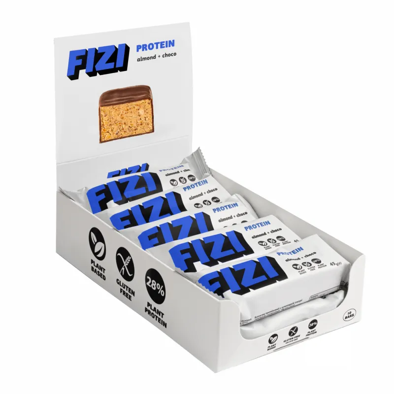 Протеиновые батончики, FIZI Protein Bar - 10х45g Almond-Choco