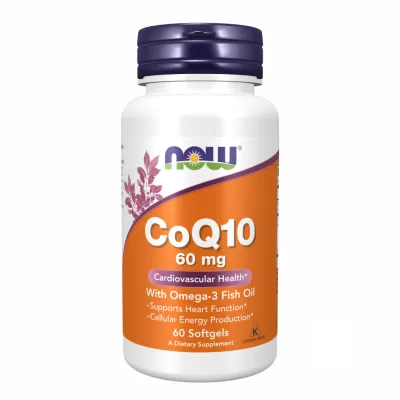 Омега-3 рыбий жир 60мг Now Foods (CoQ10 with) — 60 софтгелей, для сердца, мозга и зрения
