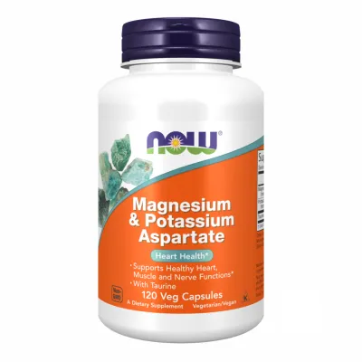 Магний Now Foods (& Potassium Aspartate) - 120 веганских капсул, для мышц и нервной системы