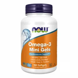 Омега-3 риб’ячий жир 500 мг Now Foods (Mini Gels) — 180 софтгелів, для серця, мозку та зору