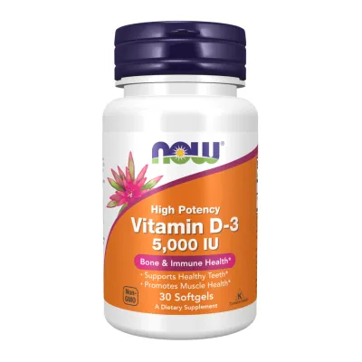 Вітамін сонячного світла для імунітету Вітамін D-3 5000 МО NOW Foods (Vitamin D-3) — 30 м'яких гелевих капсул