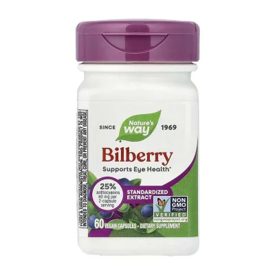 Чорниця Nature's Way (Bilberry) — 60 веганських капсул, для зору