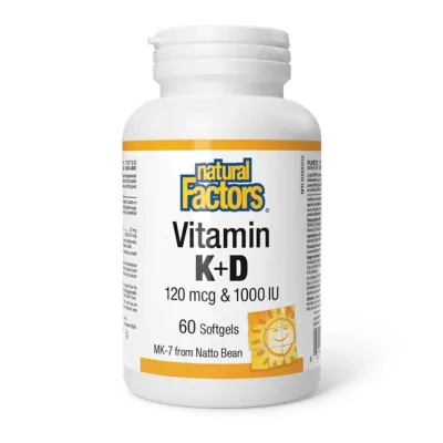 Вітамін D3 25 мкг Natural Factors (& K2 () &) — 60 софтгелів